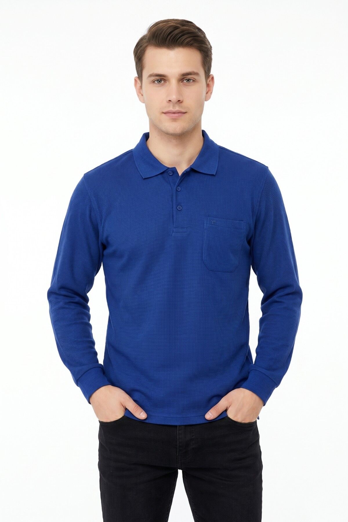 Erkek Mevsimlik Polo Yaka Cepli Sweatshirt BGL-ST05366 İNDİGO - L