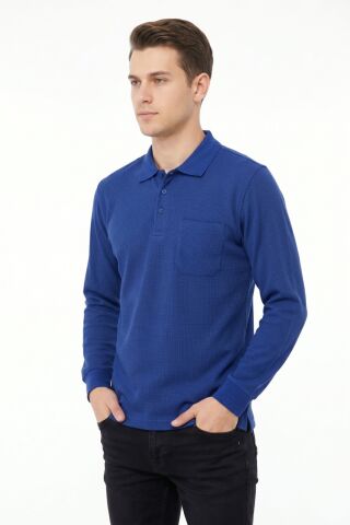 Erkek Mevsimlik Polo Yaka Cepli Sweatshirt BGL-ST05366 İNDİGO - XL