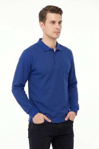 Erkek Mevsimlik Polo Yaka Cepli Sweatshirt BGL-ST05366 İNDİGO - XL