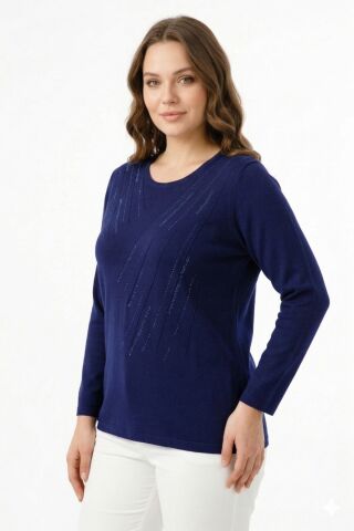 Kadın Taşlı Desen Çima Dikişli Mevsimlik Triko Bluz BGL-ST05290