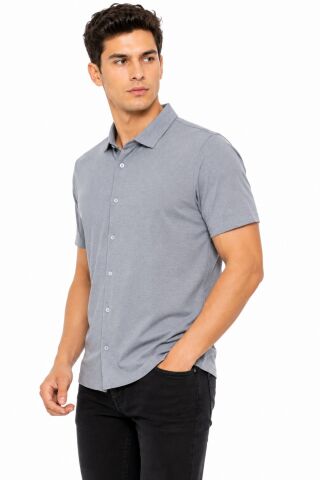 Erkek Önden Düğmeli Yakalı Gölek Tişört Regular Kalıp BGL-ST05562 GRİ - XL