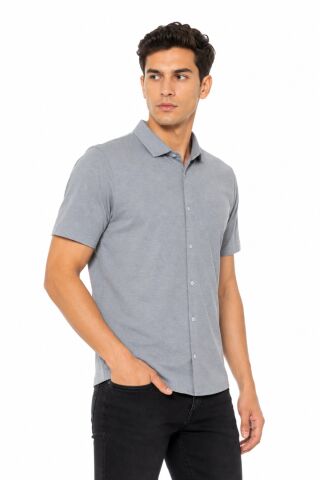 Erkek Önden Düğmeli Yakalı Gölek Tişört Regular Kalıp BGL-ST05562 GRİ - XL