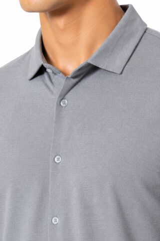 Erkek Önden Düğmeli Yakalı Gölek Tişört Regular Kalıp BGL-ST05562 GRİ - XL