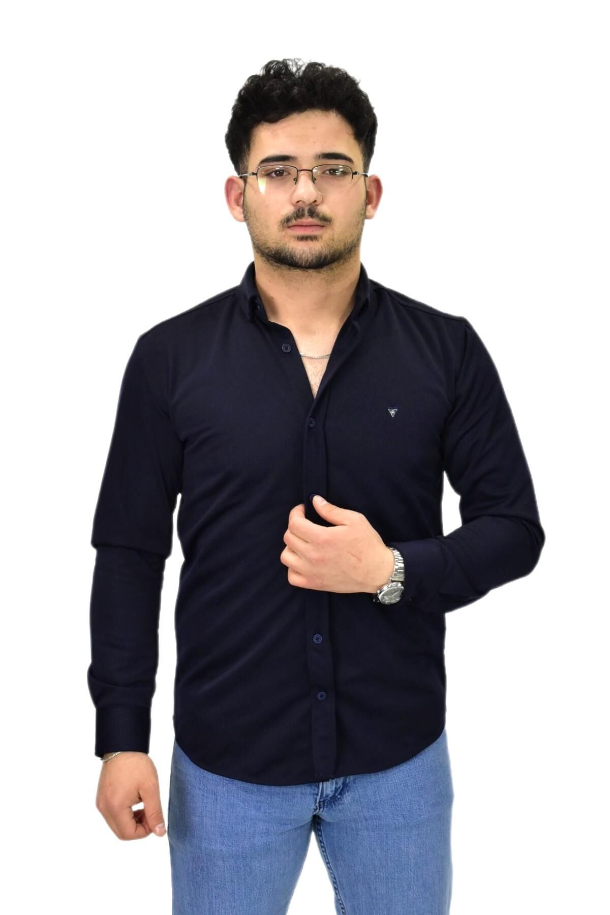 Erkek Spor Silim Fit Uzun Kol Gömlek BGL-ST04484 LACİVERT - 2XL