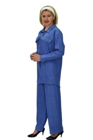 Kadın Ayrobin İkili Bluz Pantolon Takım BGL-ST03710 MAVİ - 40