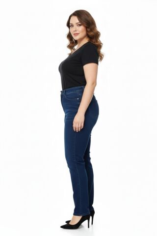 Kadın  Jeans Pantolon Kemer Lastikli Düğmeli BGL-ST05059 K.MAVİ - 52