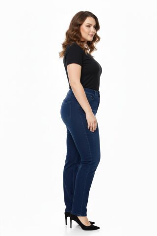 Kadın  Jeans Pantolon Kemer Lastikli Düğmeli BGL-ST05059 K.MAVİ - 52