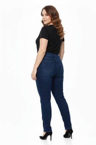 Kadın  Jeans Pantolon Kemer Lastikli Düğmeli BGL-ST05059 K.MAVİ - 52