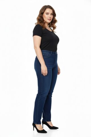 Kadın  Jeans Pantolon Kemer Lastikli Düğmeli BGL-ST05059 K.MAVİ - 52