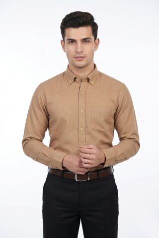 Erkek Klasik Uzun Kol Tek Cepli % 100 Pamuk Gömlek BGL-ST05481 A.KAHVE - 2XL