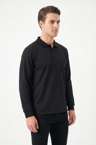 Erkek Mevsimlik Polo Yaka Cepli Sweatshirt BGL-ST05366 SİYAH - M