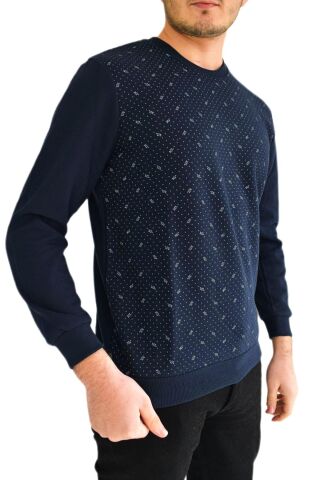 Erkek Sıfır Yaka Sweat Yaprak Desenli BGL-ST01705 SİYAH - 2XL