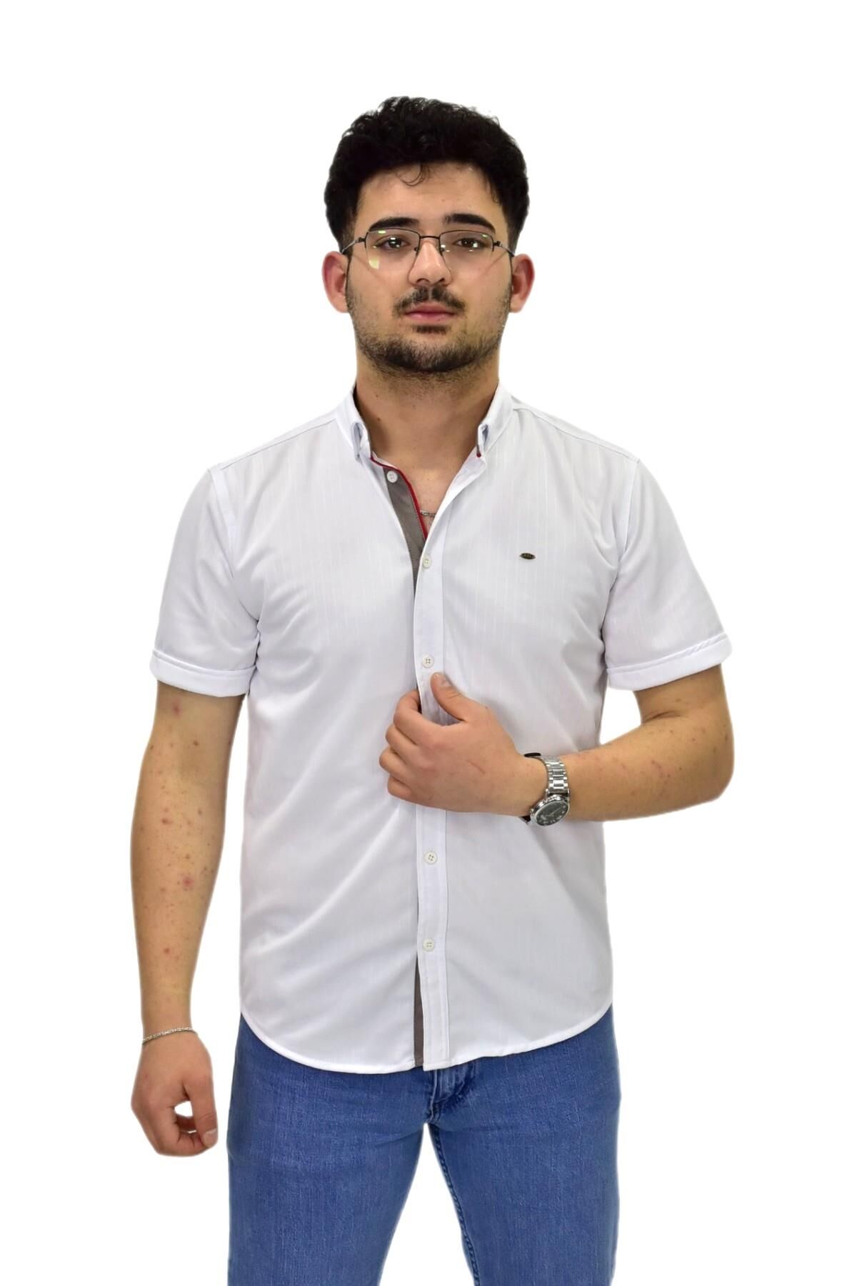 Erkek Spor Silim Fit Kısa Kol Gömlek BGL-ST04480 BEYAZ - S