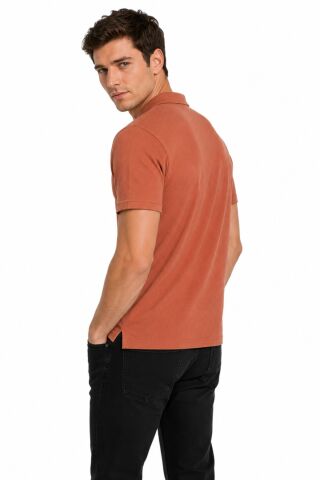 Erkek Önden Düğmeli Yakalı Gölek Tişört Regular Kalıp BGL-ST05562 KİREMİT - XL