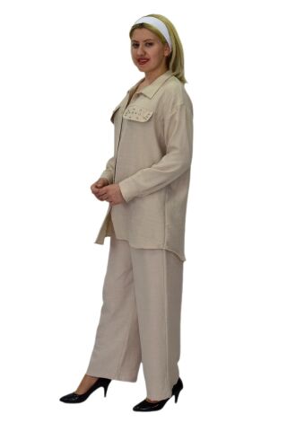 Kadın Ayrobin İkili Bluz Pantolon Takım BGL-ST03710 TAŞ - 38