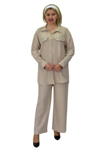 Kadın Ayrobin İkili Bluz Pantolon Takım BGL-ST03710 TAŞ - 40