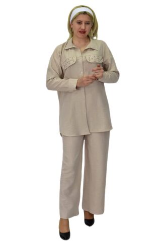 Kadın Ayrobin İkili Bluz Pantolon Takım BGL-ST03710 TAŞ - 40