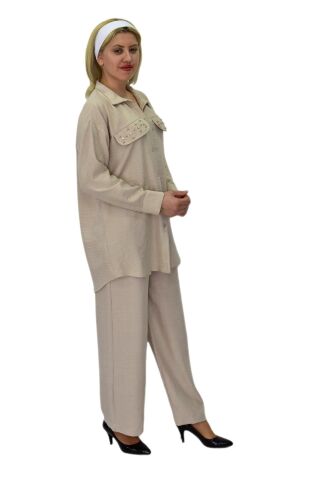 Kadın Ayrobin İkili Bluz Pantolon Takım BGL-ST03710 TAŞ - 40
