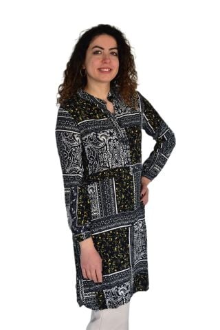 Kadın Uzun Pano Baskılı Desen Viscon Bluz BGL-ST04295