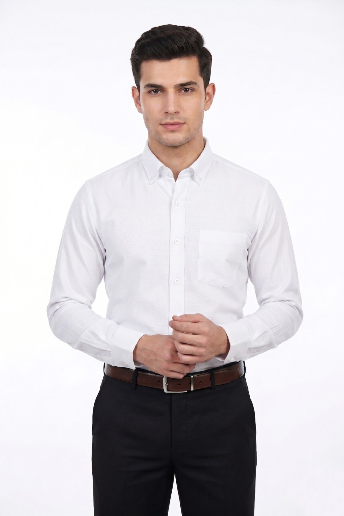 Erkek Klasik Uzun Kol Tek Cepli % 100 Pamuk Gömlek BGL-ST05481 BEYAZ - 2XL