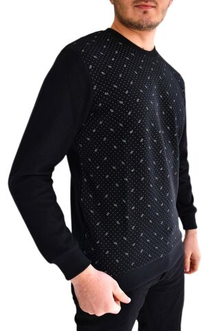 Erkek Sıfır Yaka Sweat Yaprak Desenli BGL-ST01705 SİYAH - 2XL
