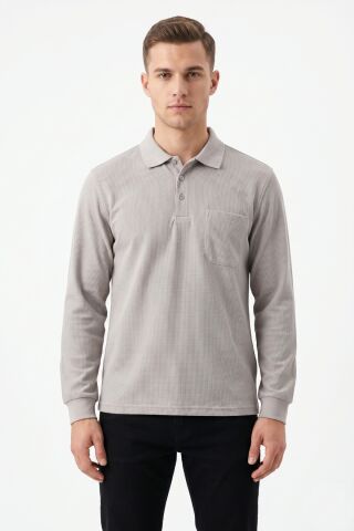 Erkek Mevsimlik Polo Yaka Cepli Sweatshirt BGL-ST05366 TAŞ - XL