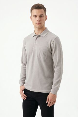 Erkek Mevsimlik Polo Yaka Cepli Sweatshirt BGL-ST05366 TAŞ - XL
