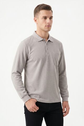 Erkek Mevsimlik Polo Yaka Cepli Sweatshirt BGL-ST05366 TAŞ - XL