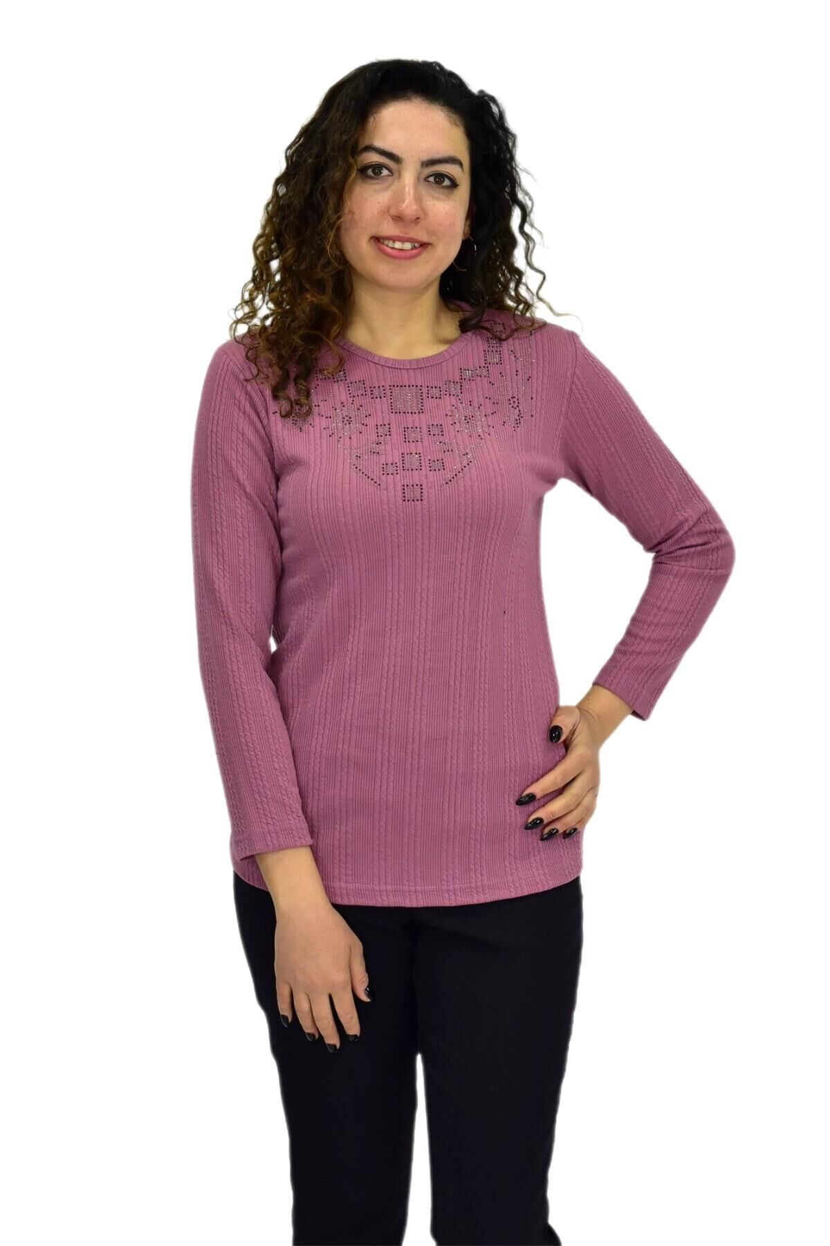 Kadın Taşlı Kaşkorse Bluz BGL-ST04136 G.KURUSU - S/M