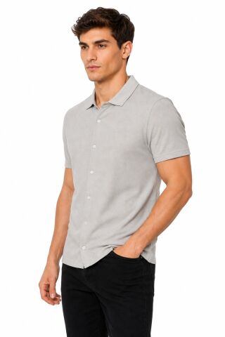 Erkek Önden Düğmeli Yakalı Gölek Tişört Regular Kalıp BGL-ST05562 TAŞ - XL