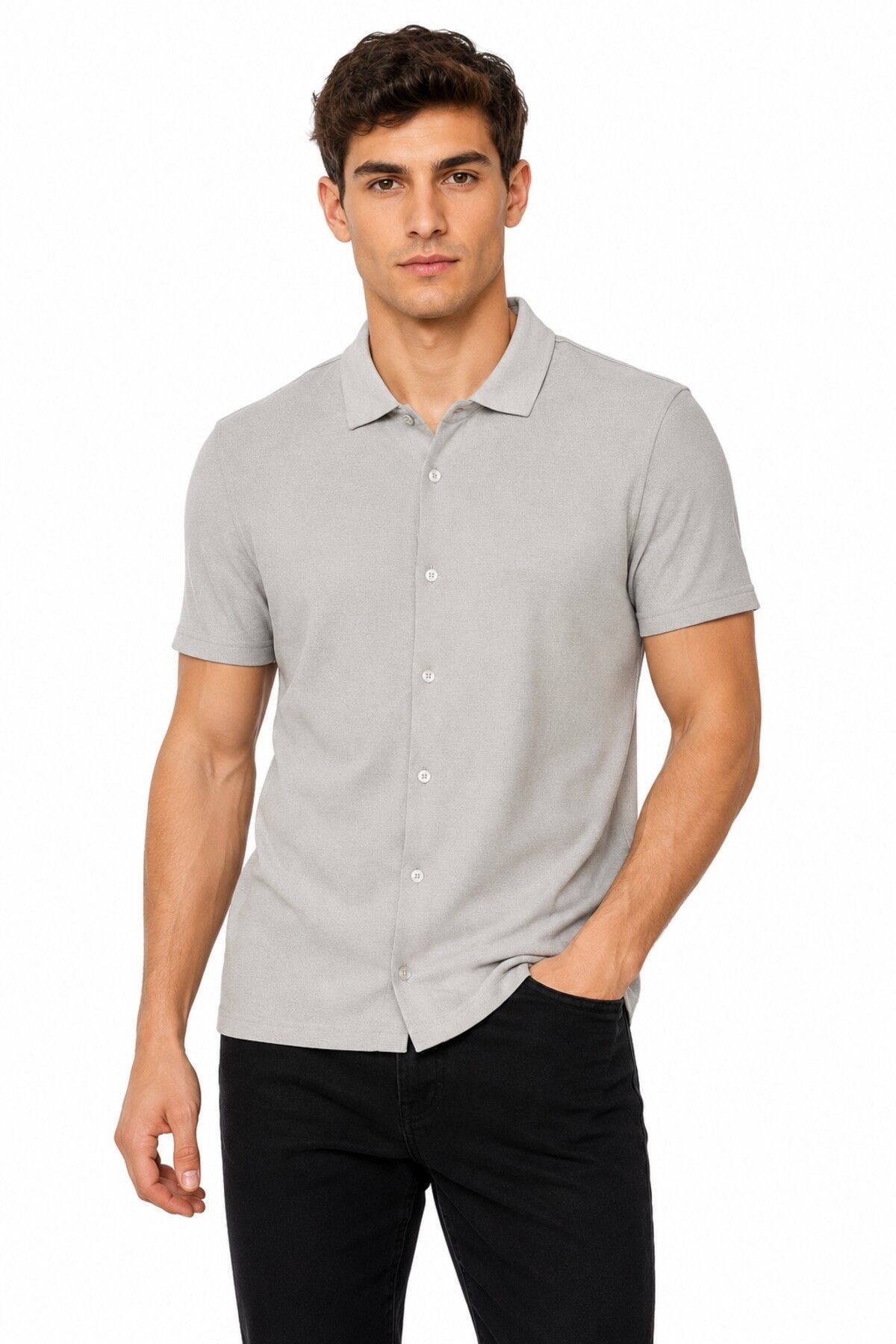 Erkek Önden Düğmeli Yakalı Gölek Tişört Regular Kalıp BGL-ST05562 TAŞ - 2XL