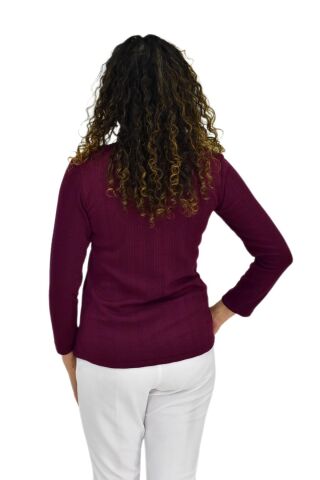 Kadın Taşlı Kaşkorse Bluz BGL-ST04136 MÜRDÜM - S/M