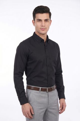 Erkek Klasik Uzun Kol Tek Cepli % 100 Pamuk Gömlek BGL-ST05481 SİYAH - XL