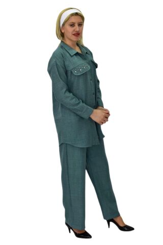 Kadın Ayrobin İkili Bluz Pantolon Takım BGL-ST03710 YEŞİL - 40