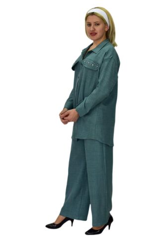 Kadın Ayrobin İkili Bluz Pantolon Takım BGL-ST03710 YEŞİL - 42