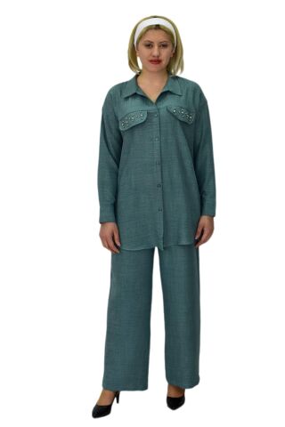 Kadın Ayrobin İkili Bluz Pantolon Takım BGL-ST03710 YEŞİL - 42