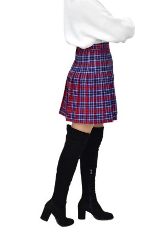 Kadın Ekose Kolej Etek Kırmızı Lacivert KUYUCAK-38K