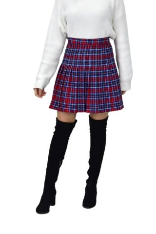 Kadın Ekose Kolej Etek Kırmızı Lacivert KUYUCAK-38K