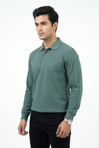Erkek Mevsimlik Polo Yaka Cepli Sweatshirt BGL-ST05366 YEŞİL - 2XL