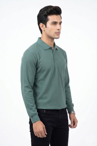 Erkek Mevsimlik Polo Yaka Cepli Sweatshirt BGL-ST05366 YEŞİL - 2XL