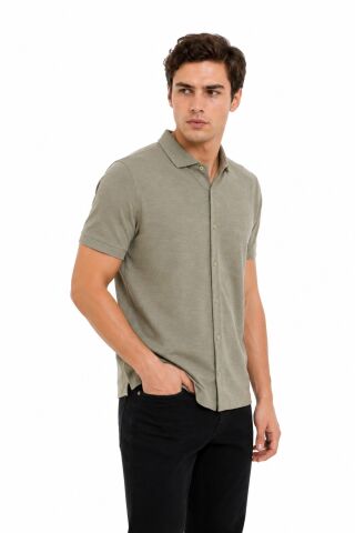 Erkek Önden Düğmeli Yakalı Gölek Tişört Regular Kalıp BGL-ST05562 YEŞİL - XL