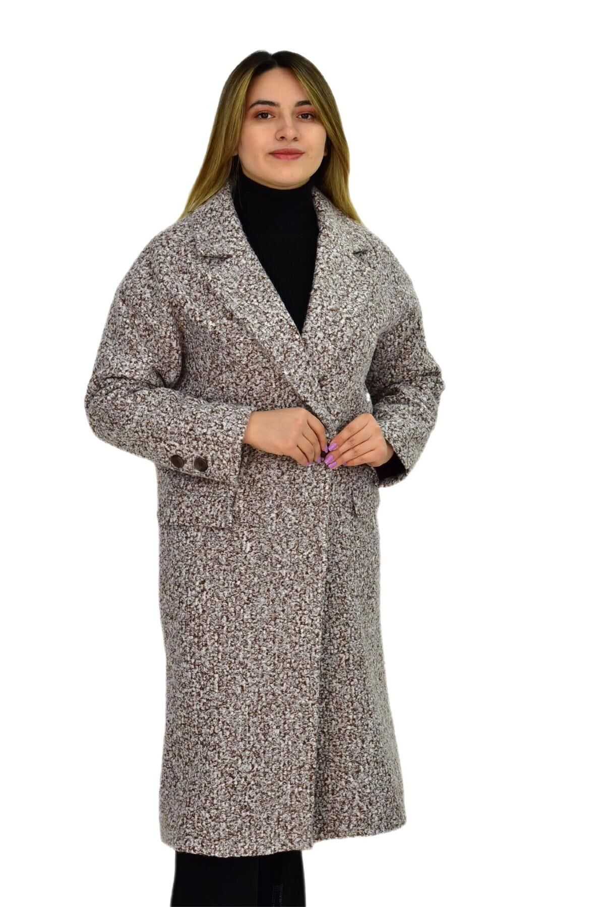 Kadın Buklet Kaşe Kaban K3146 BGL-ST03284 BEJ - S