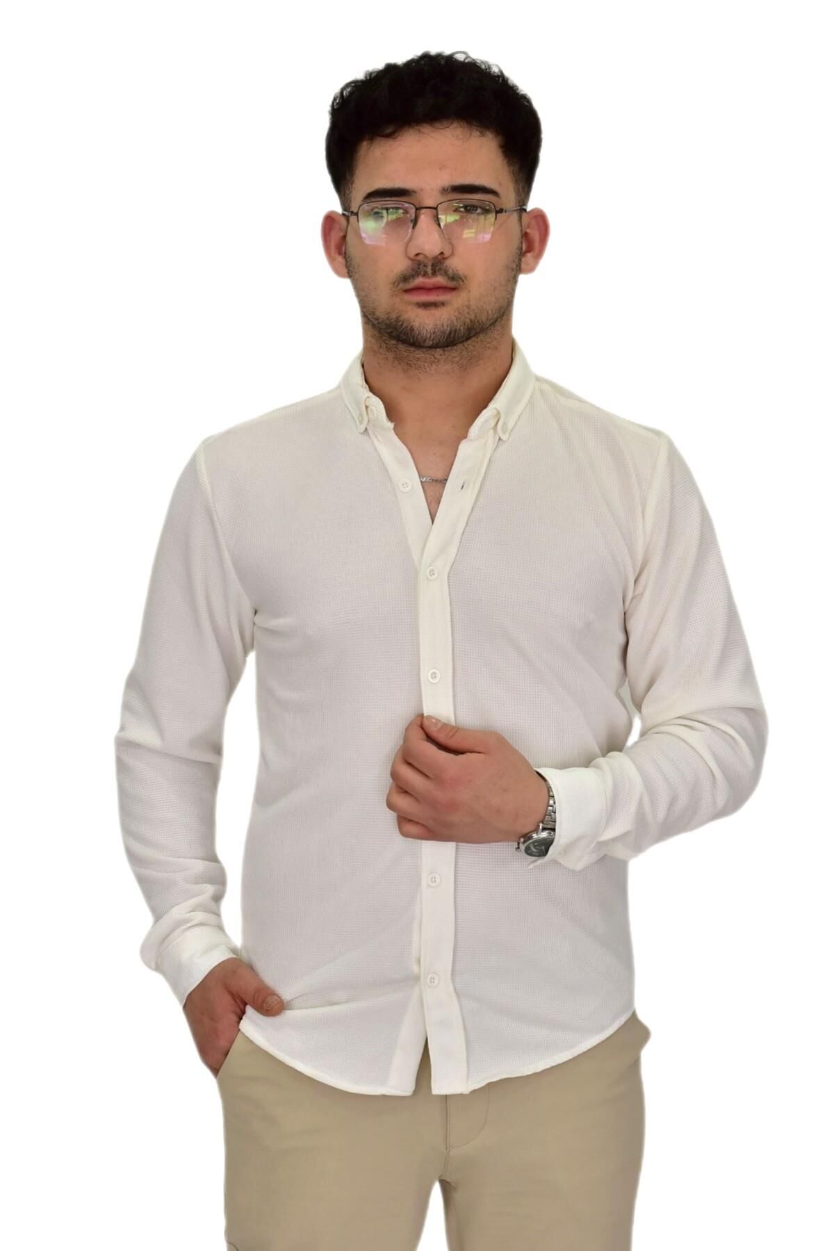 Erkek Likralı Spor Silim Fit Gömlek BGL-ST04331 BEYAZ - 2XL