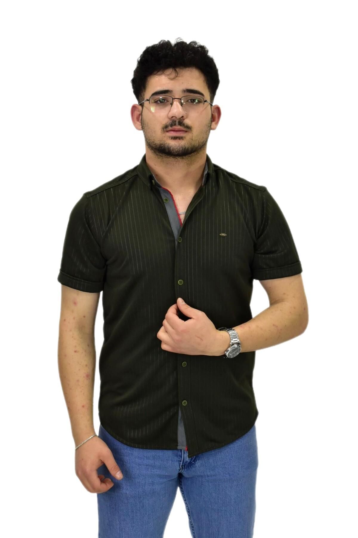 Erkek Spor Silim Fit Kısa Kol Gömlek BGL-ST04480 HAKİ - M