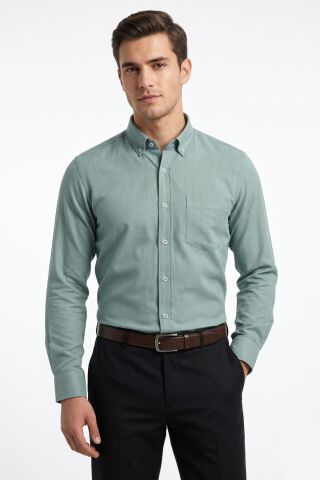 Erkek Klasik Uzun Kol Tek Cepli % 100 Pamuk Gömlek BGL-ST05481 YEŞİL - XL