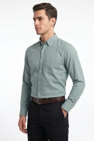 Erkek Klasik Uzun Kol Tek Cepli % 100 Pamuk Gömlek BGL-ST05481 YEŞİL - XL