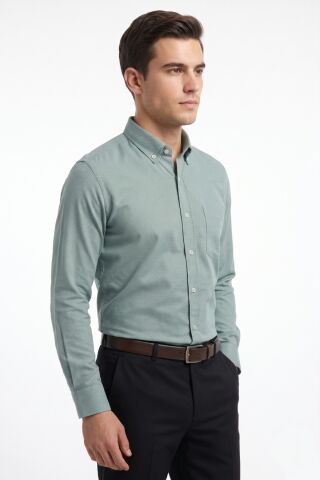 Erkek Klasik Uzun Kol Tek Cepli % 100 Pamuk Gömlek BGL-ST05481 YEŞİL - XL