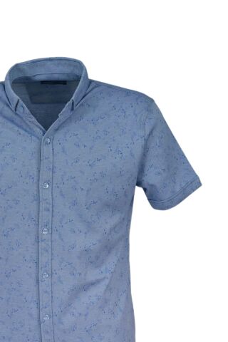 Erkek Önden Düğmeli Yakalı Tişört Baskılı R4350 BGL-ST03771 A.LACİVERT - L