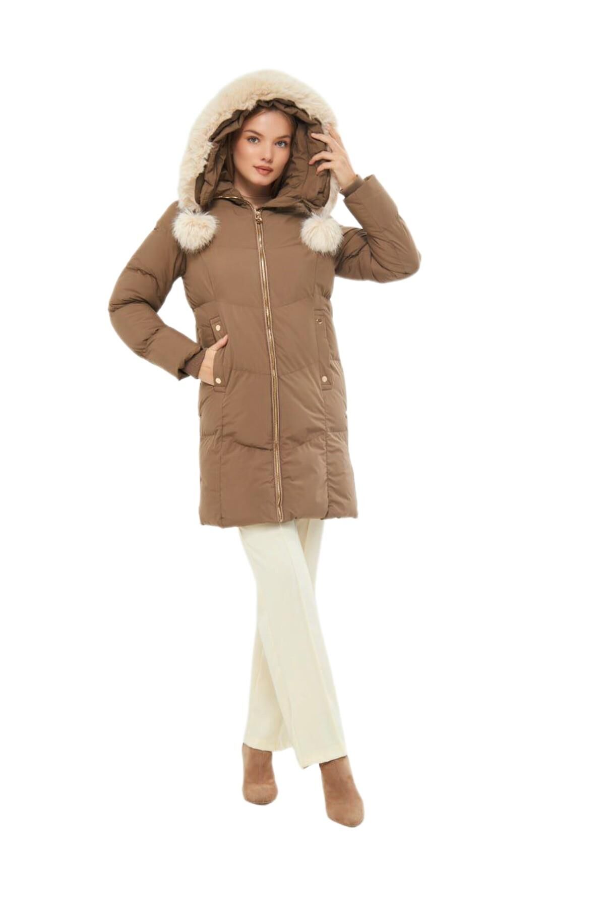 Kadın Spor Kapüşonlu Mont  M5304 BGL-ST03222 VİZON - L