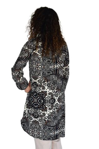 Kadın Uzun Pano Baskılı Desen Viscon Bluz BGL-ST04295 SİYAH - S